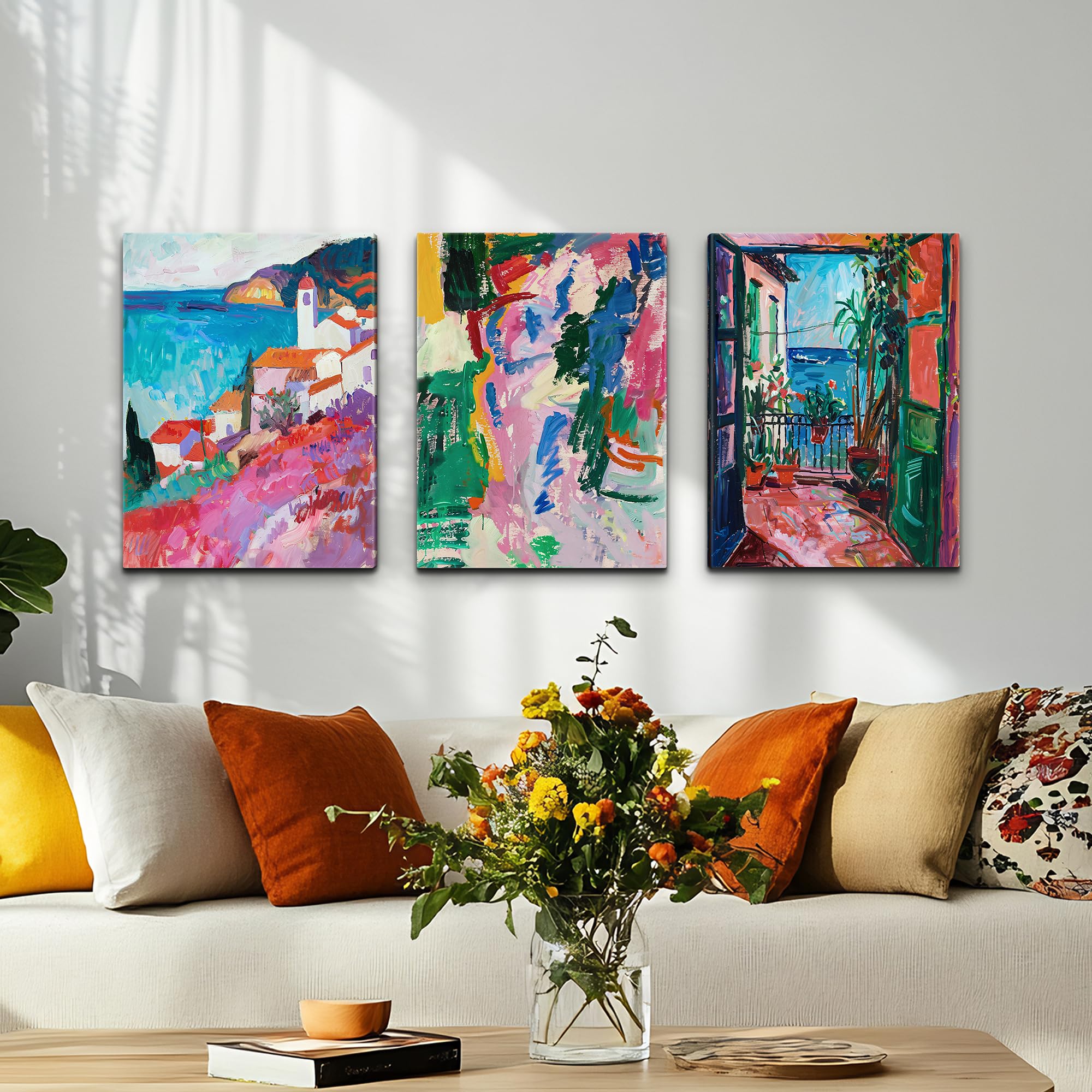 Amazon.co.jp: Triptych ラップキャンバスウォールアート絵画 抽象的な